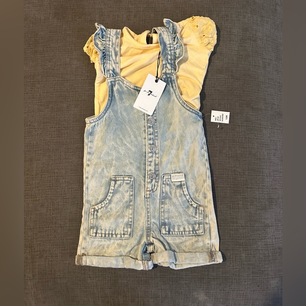 7 for all mankind baby girls overalls with yellow eyelet shirt